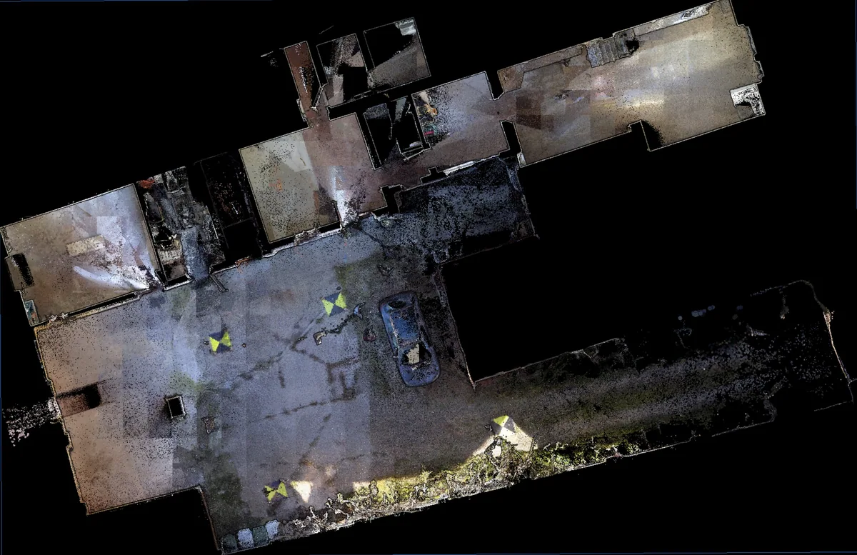 Nuvola di punti a colori degli ambienti interni e del cortile