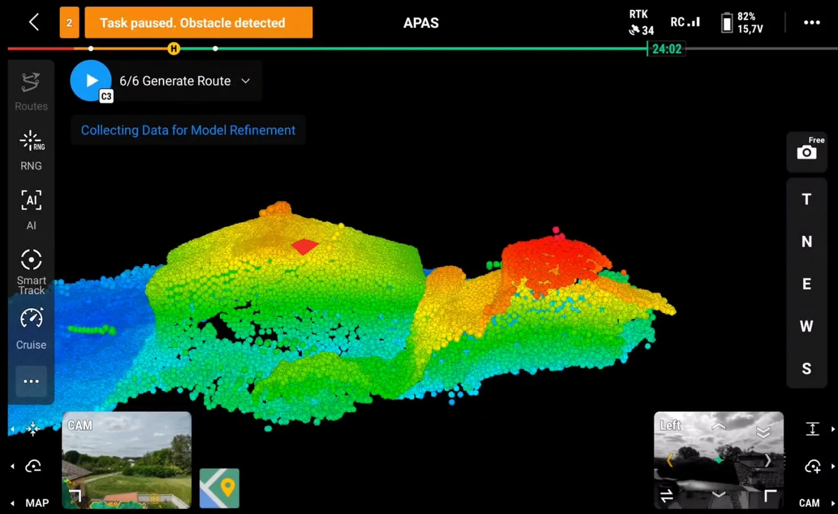 Nuvola di punti preliminare dell’edificio visualizzata sul radiocomando